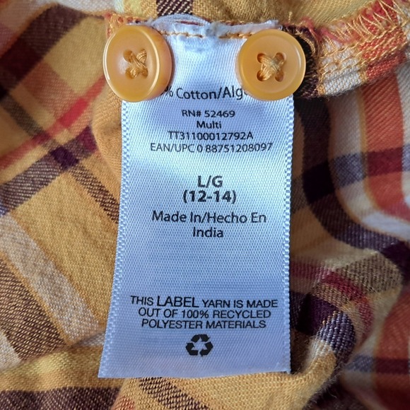 Time and Tru Plaid Button Down Shirt Women's Large L Mustard Yellow Red Casual - Picture 6 of 8